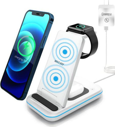 Picture of Wireless Charging Station, MSTJRY 3 in 1 Wireless Charger Station for Apple Products Multiple Devices Compatible with iPhone Airpods iWatch S7/SE/6/5/4/3/2 UL Certified Power Adapter Included White