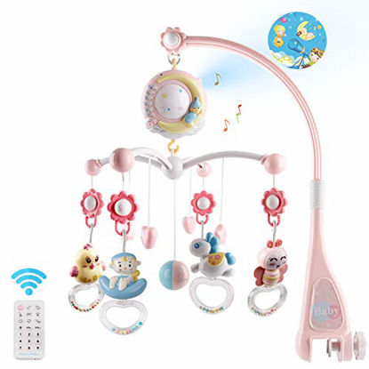 Picture of Baby Musical Crib Mobile with Timing Function Projector and Lights,Hanging Rotating Rattles and Remote Control Music Box with 150 Melodies,Toy for Newborn 0-24 Months