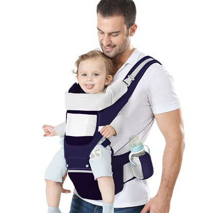 Picture of YSSKTC Baby Carrier with Lumbar Support - 360 All-Position Baby Wrap Carrier - 9-in-1 Front and Back Backpack Carrier for Baby, Toddler, Infant, Child, Newborn (7-66 Lb) (Blue)