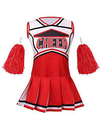 Picture of yolsun Cheerleader Costume for Girls Halloween Cute Uniform Outfit (120(4-5y), Red)