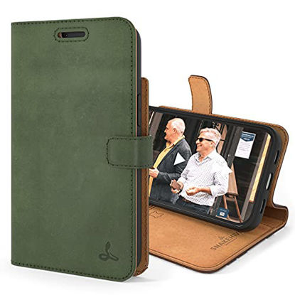 Picture of Snakehive Vintage Wallet for Apple iPhone 13 Pro || Real Leather Wallet Phone Case || Genuine Leather with Viewing Stand & 3 Card Holder || Flip Folio Cover with Card Slot (Dark Green)