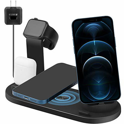 Picture of Wireless Charging Station, QI Fast Wireless Charger for iPhone 12/11/11 Pro Max/X/Xs/XR/8 Plus Samsung Galaxy S9 S8, Wireless Charging Stand Dock Pad for iWatch 5/4/3/2/1