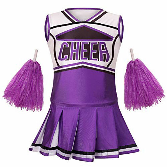 IEFiEL Kids Cheerleader Halloween Costume – Dress, Headwear, Hand Flowers, Socks Set