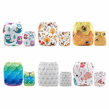 Picture of ALVABABY Baby Cloth Diapers One Size Adjustable Washable Reusable for Baby Girls and Boys 6 Pack + 12 Inserts 6DM54