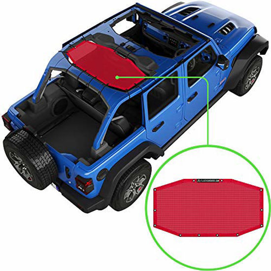 Picture of Alien Sunshade Jeep Wrangler JLU (2018-2021) - Rear Half Mesh Sun Shade for Jeep JL Unlimited - Blocks UV, Wind, Noise - Bikini JLkini Top Cover for Sport, Sport S, Sahara, Rubicon (Red)