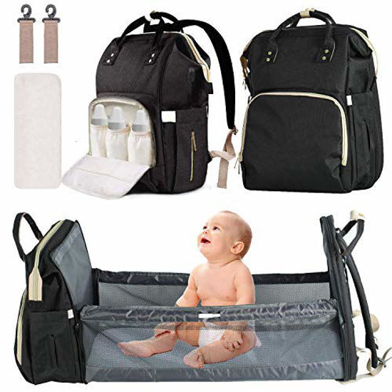 Picture of 3 in 1 Travel Bassinet Foldable Baby Bed, Diaper Bag Backpack Changing Station, Waterproof, USB Charging Port, Baby Bag Portable Crib