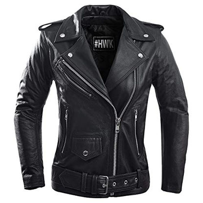 Picture of Ladies Leather Motorcycle Jacket For Women Classic Vintage Cafe Racer Brando Biker Jackets (X-Large)