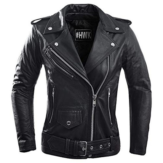Picture of Ladies Leather Motorcycle Jacket For Women Classic Vintage Cafe Racer Brando Biker Jackets (X-Large)