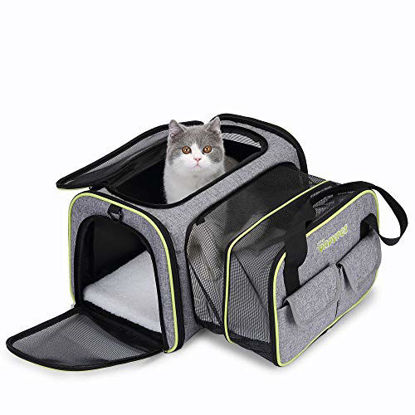 Picture of DADYPET Cat Carrier Airline Approved, Expandable Soft-Sided Cat Travel Carrier with Wool Rugs Collapsible Portable Cat Carrier Bag for Small Medium Cats Puppy(17.5x17.5x11 inch)
