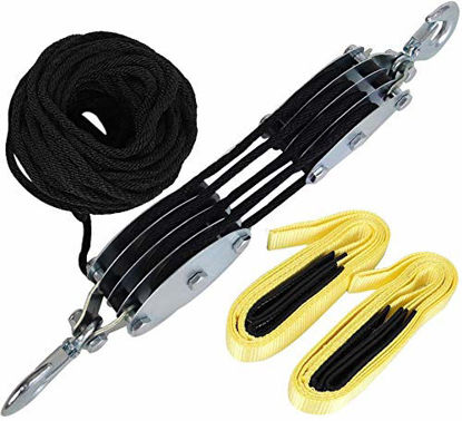 Picture of XSTRAP Heavy-Duty 4,000 LB Breaking Strength 65 FT Rope Hoist with 2PK 8 FT Lift Sling (Black)