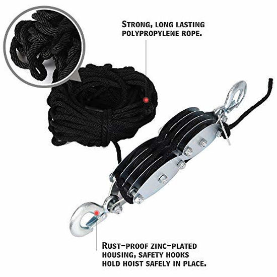 GetUSCart XSTRAP HeavyDuty 4,000 LB Breaking Strength 65 FT Rope Hoist with 2PK 8 FT Lift