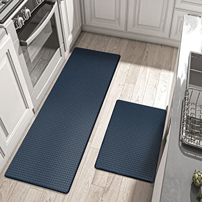 Picture of DEXI Navy Blue Kitchen Rugs and Mats Cushioned Anti Fatigue Comfort Mat 2/5Inch Non Slip Standing Rug 2 Pieces Set 17"x29"+17"x59"