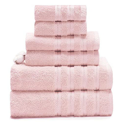 Picture of 2021 Cute Plush Towels Sets for Bathroom Luxury Soft Spa Hotel Towels Set 6 Piece High Absorbency Pink