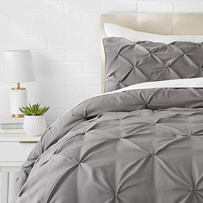 Picture of Amazon Basics Pinch Pleat Down-Alternative Comforter Bedding Set - Twin/Twin XL, Dark Grey