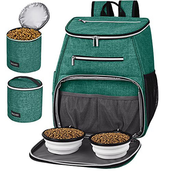 Picture of BAGLHER Dog Travel Bag Backpack,Airline Approved Pet Supplies Backpack,Dog Travel Backpack with 2 Silicone Collapsible Bowls and 2 Food Baskets. Green