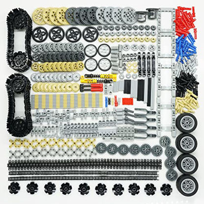 Picture of Technic Parts Cars Gears Axles - Wheels Connectors Building Block Accessories Pieces Sets, Chain Link Pins Connector Joints Bricks,Shock Absorber, MOC Technic Lots Pack Bulk Toys