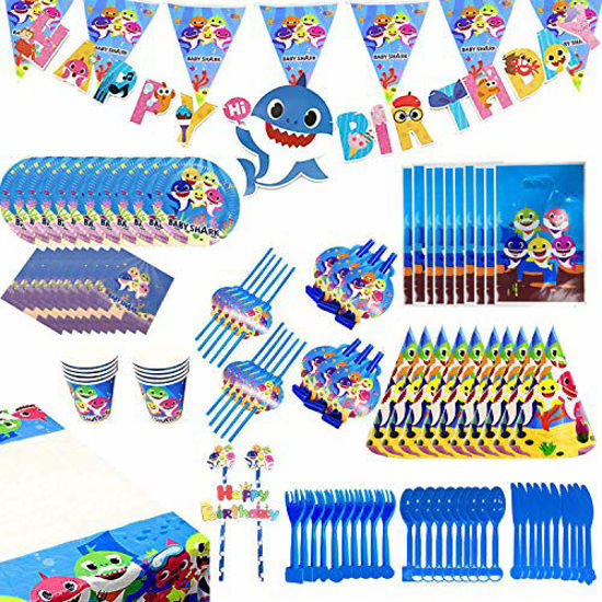 GetUSCart- Fowecelt Baby Shark Party Supplies, 145Pcs Baby Shark Birthday  Decorations for Boy 1st Birthday 2nd Birthday, Include Balloons, Banner,  Favors, Table Cloth, 10 Sets of Tableware and Invitations