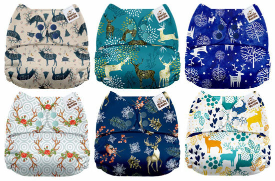Tranquil Deer 6 Pack with 6 One Size Microfiber Inserts Mama Koala One Size Baby Washable Reusable Pocket Cloth Diapers 
