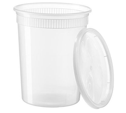Picture of [48 Count 32 Oz Combo] Basix Disposable plastic Deli Food Storage Containers With Plastic Lids, Leakproof, Great For Meal Prep, Picnic, Take Out, traveling, Fruits, Snack, or Liquids