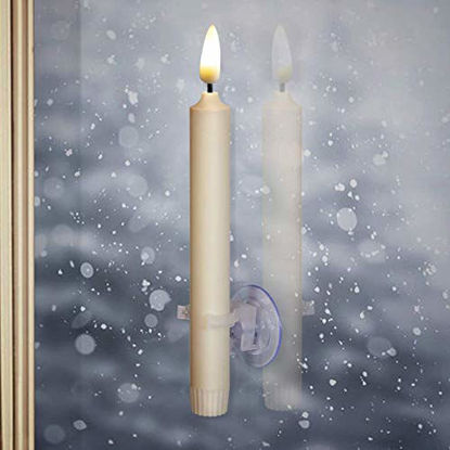 Picture of 6PACK Flameless Window Candles Set. with 6 Clips+6 Suction Cup+6 Golden Candleholders. Battery Powered Ivory Taper Candles with Remote and Timer & Candlestick.Remote Included.Christmas Decor Candles