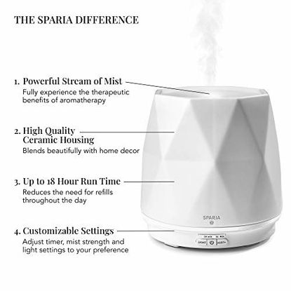 Picture of Sparia Ceramic Ultrasonic Essential Oil Diffuser for Aromatherapy, Matte White, 300ml, 18 Hour Runtime