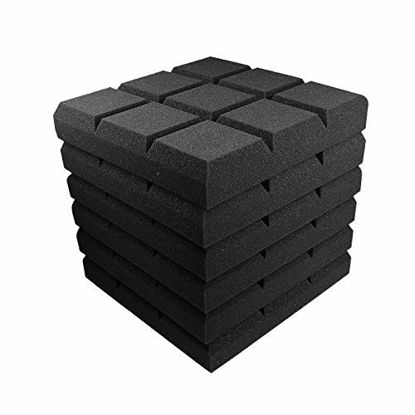 Picture of JBER 24 Pack 2" X 12" X 12" Acoustic Foam Panels,Soundproofing Wall Studio foam Panels wedges,Sound Insulation Absorbing Acoustic Treatment,9 Blocks Beveled Square Fireproof Design - Black