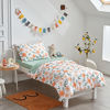Picture of 4 Pieces White Toddler Bedding Set Orange Floral Style - Includes Adorable Quilted Comforter, Yellow Fitted Sheet, Top Sheet, and Pillow Case for Girls Bed