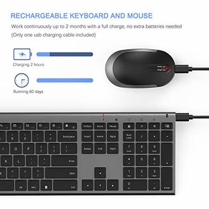 Picture of Wireless Keyboard and Mouse, Vssoplor 2.4GHz Rechargeable Compact Quiet Full-Size Keyboard and Mouse Combo with Nano USB Receiver for Windows, Laptop, PC, Notebook-Dark Gray