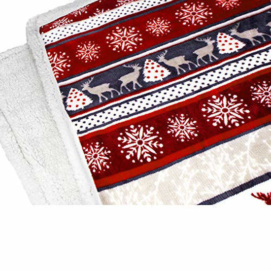 Picture of PAVILIA Premium Christmas Sherpa Throw Blanket | Christmas Decoration Reindeers, Fleece, Plush, Warm, Cozy Reversible Microfiber Holiday Blanket 60x80