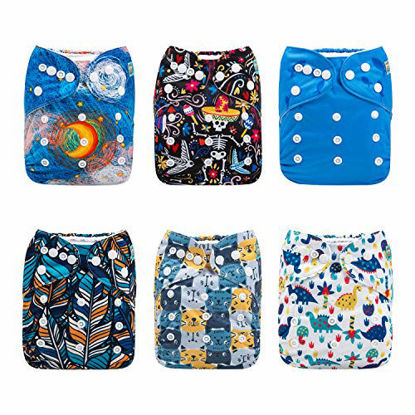 Picture of ALVABABY Cloth Diaper, Adjustable Washable Reusable for Baby Girls and Boys 6 Pack with 12 Inserts 6DM66