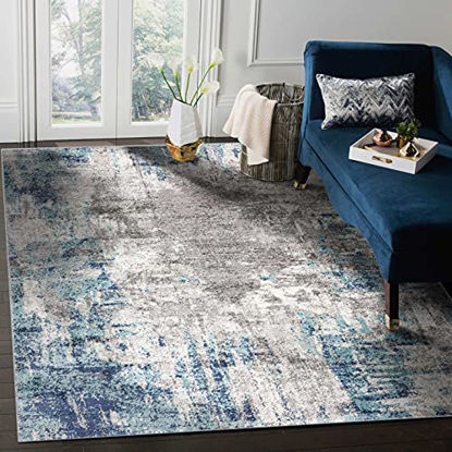 Picture of Luxe Weavers Rug - Affordable Modern Area Rugs for Living Room, Medium Pile Area Rugs. Abstract, Soft, Persian-Rugs,, Stain Resistant, Machine-Made, Dark Blue, Light Blue / 2' x 7'