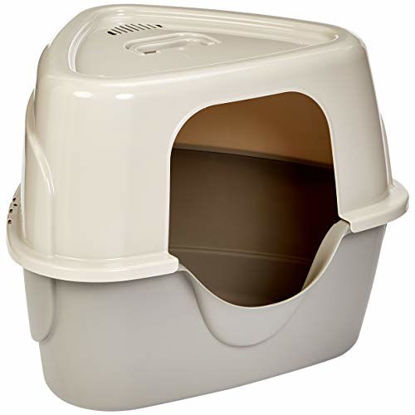 Picture of Amazon Basics No-Mess Hooded Corner Cat Litter Box, 26 x 20 x 23 Inches, Triangle