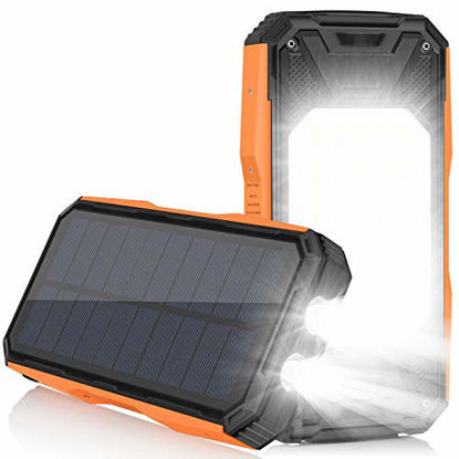 Picture of Solar Charger 26800mAh, Portable Solar Power Bank USB C PD 18W Fast Charger with Ultra Bright 2 Flashlights and 60 LEDs Panel Light, External Battery Pack for Camping Outdoor