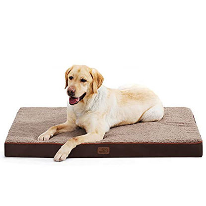 Picture of Bedsure Extra Large Dog Bed for Small, Medium, Large Dogs/Cats Up to 100lbs - Orthopedic Egg-Crate Foam with Removable Washable Cover - Water-Resistant Pet Mat for Crate, Brown