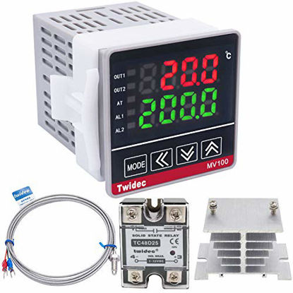 Picture of Twidec/ MV100-B10 Digital Display PID Temperature Controllers Thermostat Regulator AC 85V - 265V + K Sensor Thermocouple + Heat Sink and Solid State Relay SSR 25 DA