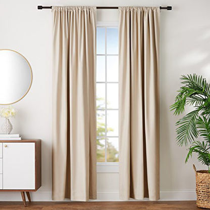 Picture of Amazon Basics Room Darkening Blackout Window Curtains with Tie Backs Set - 52 x 96-Inch, Beige, 2 Panels
