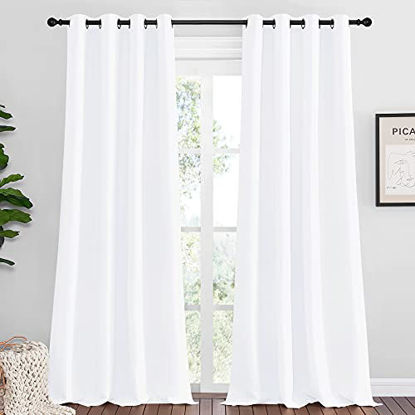 Picture of NICETOWN White Curtains for Sliding Door - 55 by 96, 2 Pieces, Blocking Out 50% Sunlight Window Treatment Modern Design Grommet Curtain Panels for Dining Room