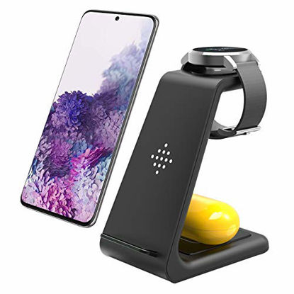 Picture of Wireless Charger for Samsung,3 in 1 Qi Fast Wireless Charging Station Compatible with Samsung Galaxy Watch 3/Active 2/Gear S3/Sport/Fit,Galaxy Phone S21/S20/S10/Note 20 Ultra/Note 10,Galaxy Buds+/Live