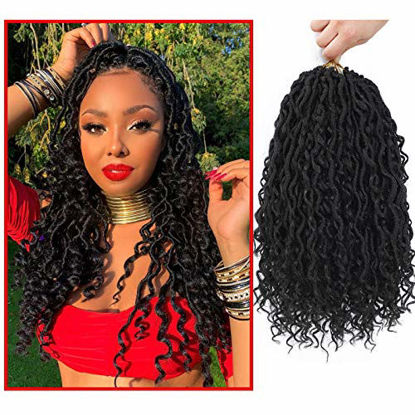Picture of 6 Packs Curly Faux Locs Crochet Hair, 14 Inch Goddess Locs Crochet Hair, Hippie Locs Braids Hair Extensions (14Inch, 6Packs, 1B)
