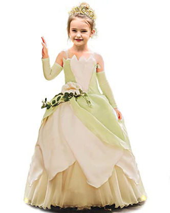 Picture of ToLaFio Tiana Costume Princess Costume for Girls Dress Birthday Role Play Dress Up Ball Gown