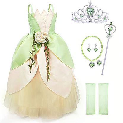 Picture of Princess and the Frog Costumes Little Girls Fancy Dress Up Toddler Halloween Birthday Party With Accessories