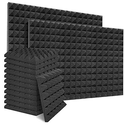 Picture of ZINEQI 24 Pack Acoustic Foam Pyramid Sound Proof Foam Panels 2 Inch, 2" X 12" X 12" Fire Retardant Sound Proofing Padding for Wall, High Density Charcoal Studio Foam Wedge Tiles