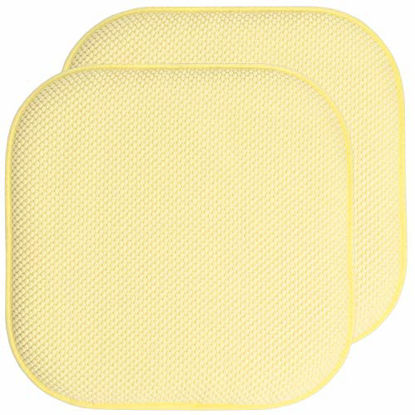 Picture of Sweet Home Collection Chair Cushion Memory Foam Pads Honeycomb Pattern Slip Non Skid Rubber Back Rounded Square 16" x 16" Seat Cover, 2 Pack, Yellow