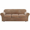 Picture of Modern Velvet Plush 4 Piece High Stretch Sofa Slipcover Strap Sofa Cover Furniture Protector Form Fit Luxury Thick Velvet Sofa Cover for 3 Cushion Couch, Machine Washable(Sofa,Camel)