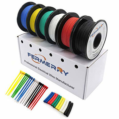 Picture of Fermerry Hookup Wire 22 Guage Stranded 22AWG Silicone Wire Tinned Copper Wire Kit 6 Colors 100Ft Each Flexible Electric Cable (6 Colors 100 FT Each, 22AWG)