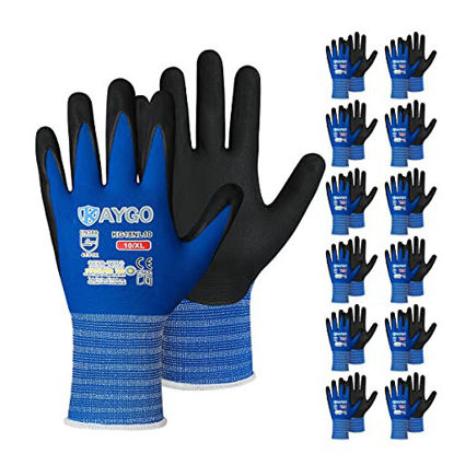 Picture of Safety Work Gloves MicroFoam Nitrile Coated-12 Pairs,KAYGO KG18NB,Seamless Knit Nylon Glove with Black Micro-Foam Nitrile Grip,Ideal for General Purpose,Automotive,Home Improvement