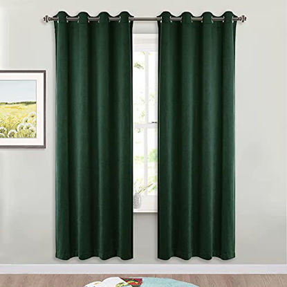 Picture of StangH Dark Green Curtains Vintage DecorThick Soft Velvet Blackout Curtains Drapes for Farmhouse Living Room Party Holiday Fete Accessories, W52 x L72, Dark Green, 2 Panels