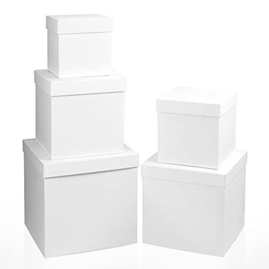 Square Paper Nesting Gift Boxes with Lids, 4 Assorted Sizes (White