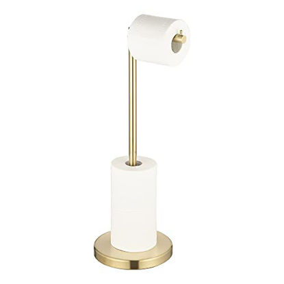 Picture of MARMOLUX ACC Free Standing Toilet Paper Holder Stand with Storage for 4 Rolls of Toilet Tissue for Bathroom, Stainless Steel Luxury Brushed Gold