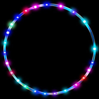 Picture of 24in LED Hoop Dance Exercise Light Up Hoop for Kids Children, Fitness Equipment Sport Fun Auto Color Changing Strobing Glow Lights, 60cm Hoop Hooper Gift(Two AA Batteries are Needed. Not Included)